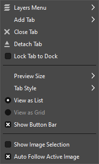 Het menu Tab van het dialoogvenster Lagen.